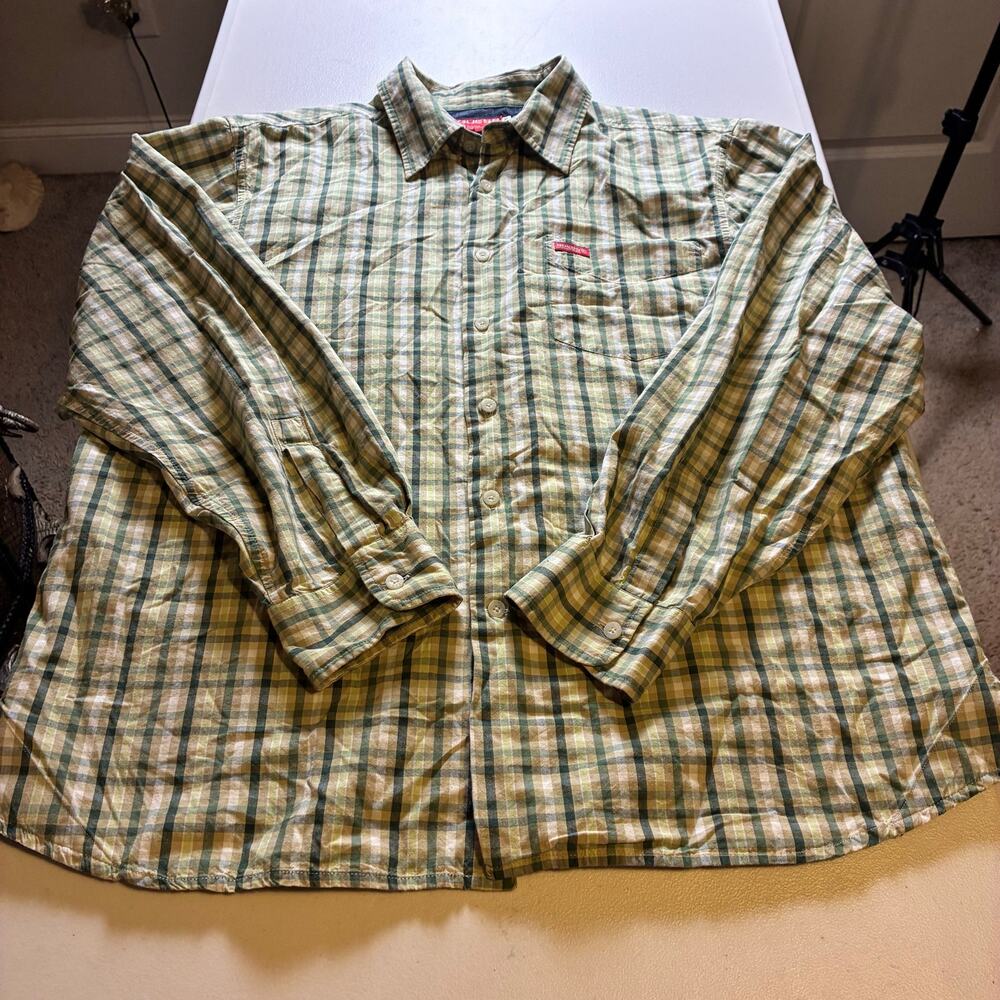 Guess Jeans Men's XL Green Plaid Long Sleeve Button Up Shirt 100% Cotton